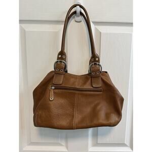 Tignanello Tan Leather Shoulder Bag Adjustable Double Handles Preowned